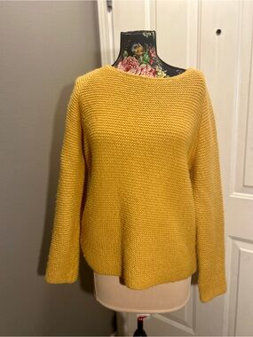 Black Horn Baby Alpaca Knit Sweater Mustard Yellow Garter Stitch Made in Peru M